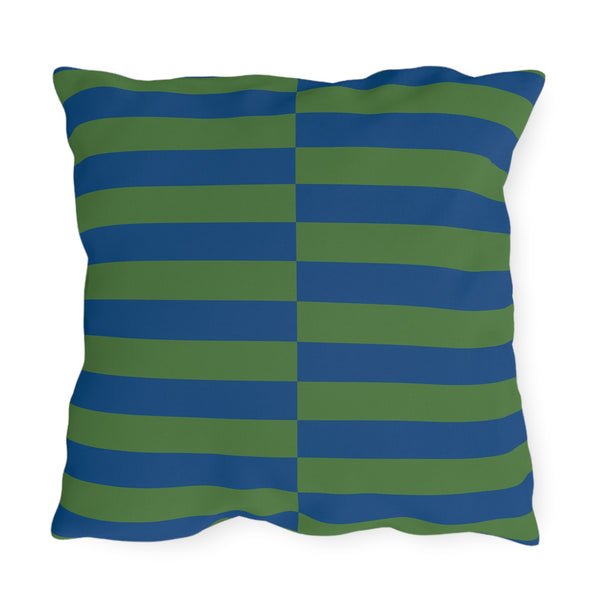 Green and Blue Striped Indoor Outdoor Throw Pillow