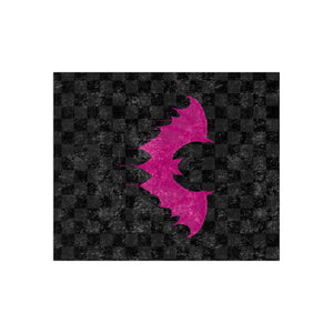 Soft sherpa blanket with 'Black & Pink Bat Checkered Decorative Throw' design