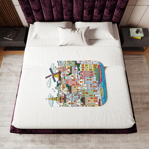 soft sherpa blanket with 'Whimsical Amsterdam City' design