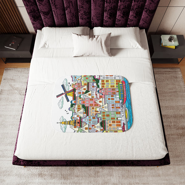 Whimsical Amsterdam City Sherpa Baby Blanket