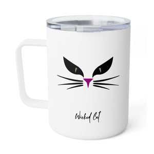 mug with 'Wicked Cat Wickedly Awesome Insulated Travel 10oz' graphic on a white background