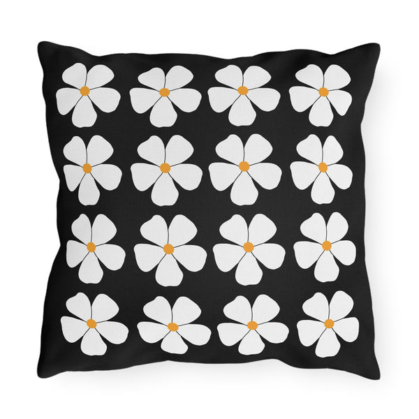 Black White Floral Indoor Outdoor Spring Accent Pillow