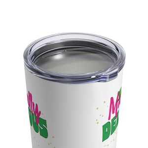 mug with 'Magically Delicious Funny Insulated Travel 10oz' graphic on a white background