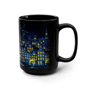 mug with 'Starry Night Amsterdam Art' graphic on a white background