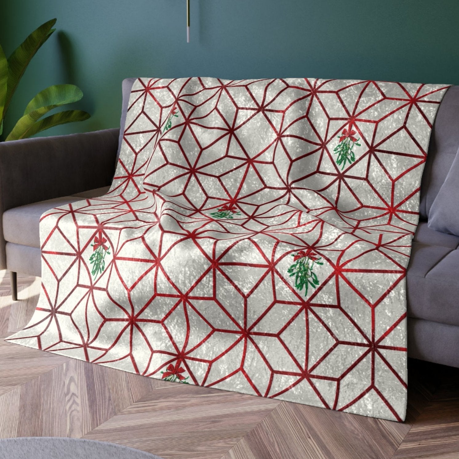 Art Deco Mistletoe Christmas Throw Blanket