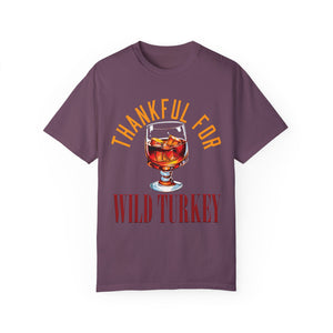 White t-shirt with 'Wild Turkey Funny Holiday' design on a white background