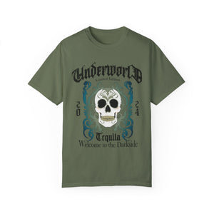 Light blue t-shirt with 'Tequila Lovers Sugar Skull' design on a white background