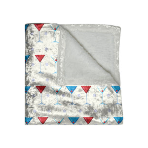 Soft sherpa blanket with 'Red, White, and Blue Martinis Chic Patriotic Throw' design
