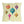 A square decorative throw pillow featuring a colorful illustration of hanging Christmas ornaments on a pale yellow background with small gold dots.