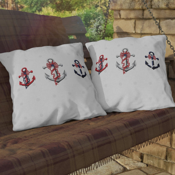 July 4th Nautical Anchors Outdoor Indoor Accent Throw Pillow
