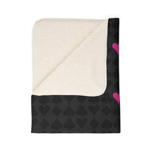Playing Cards Black & Pink Plush Sherpa Throw Blanket
