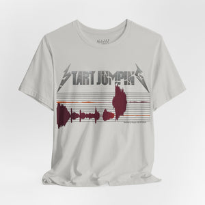Orange t-shirt with 'Virginia Tech Metallica Seismograph Chart' design on a white background