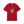 A red short-sleeve crewneck t-shirt featuring a graphic of a skeletal hand making the rock on gesture on the chest, displayed against a solid white background.