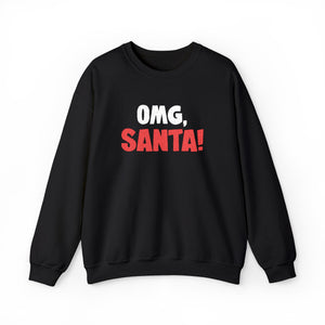 Black sweatshirt with red and white embroidered text 'Omg, Santa!'