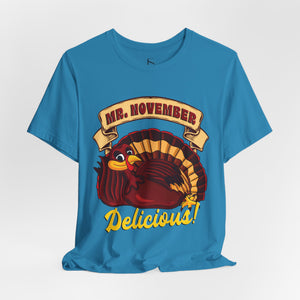 Forest t-shirt with 'Mr. November Turkey Funny Thanksgiving' design on a white background