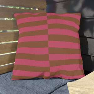 Pink & Brown Striped Indoor Outdoor Throw Pillow
