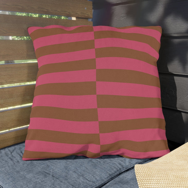 Pink & Brown Striped Indoor Outdoor Throw Pillow