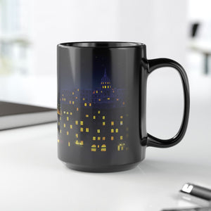 mug with 'Starry Night Paris Art' graphic on a white background