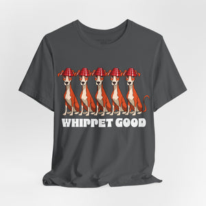 Soft cream t-shirt with 'Whippet Good Devo 80's Music Funny' design on a white background