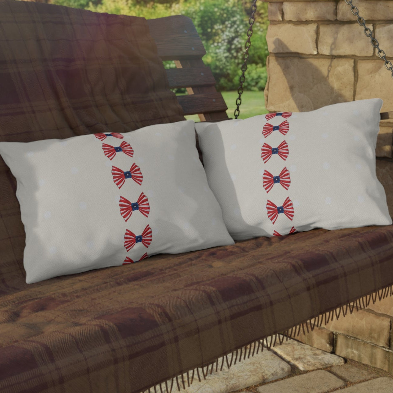 Patriotic Polka Dots and Bows Outdoor Indoor Throw Pillow