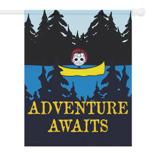 Garden flag with 'Adventure Awaits Funny Halloween' design