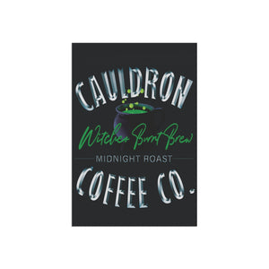 Garden flag with 'Witches Cauldron Coffee Company Halloween' design