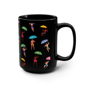 mug with 'It's Raining Men Funny' graphic on a white background