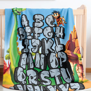 soft sherpa blanket with 'ABC Dinosaur | Newborn & Toddler' design