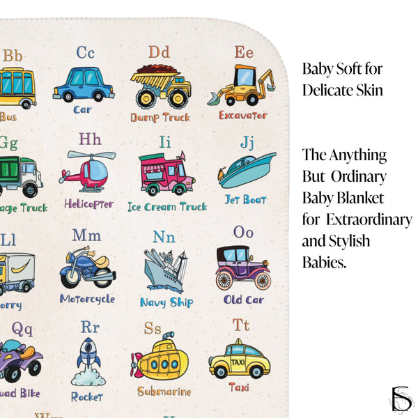 ABC's of Transportation Soft Sherpa Baby Blanket