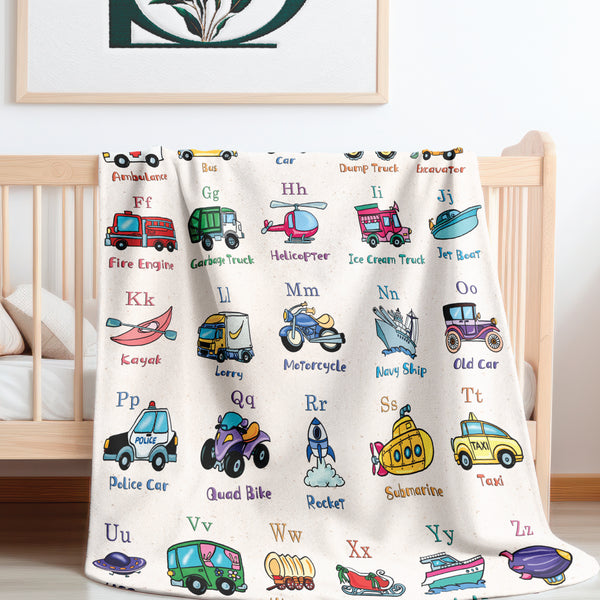 ABC's of Transportation Soft Sherpa Baby Blanket