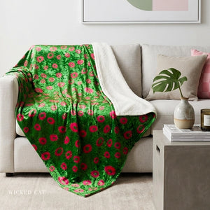 Soft sherpa blanket with 'Green & Pink Modern Decorative Throw' design