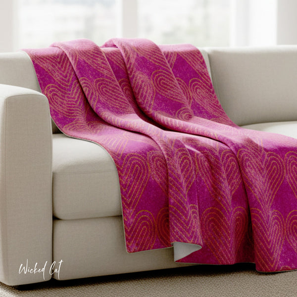 Art Deco Hearts Pink Decorative Throw Blanket