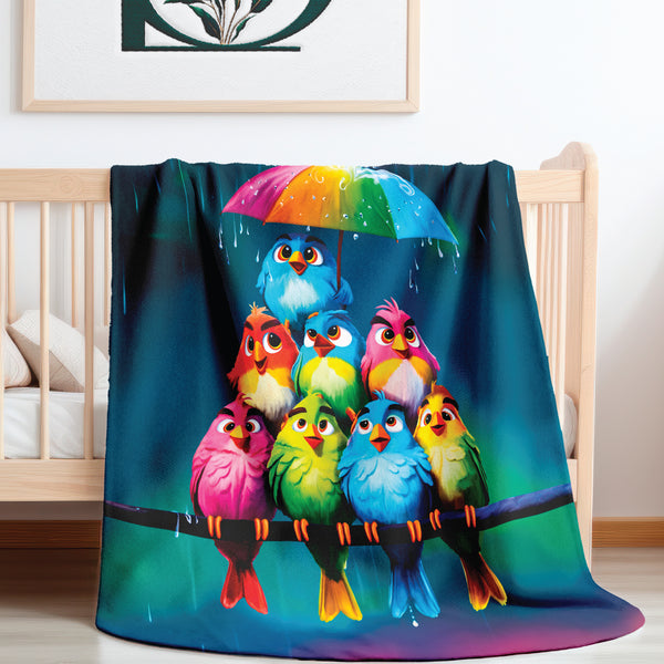 Cute Rainbow Birds Colorful Sherpa Baby Blanket