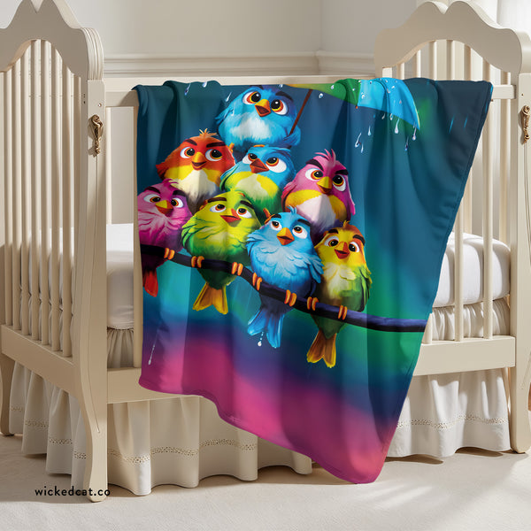 Cute Rainbow Birds Colorful Sherpa Baby Blanket