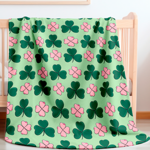 Lucky Shamrocks Pink & Green Sherpa Baby Blanket