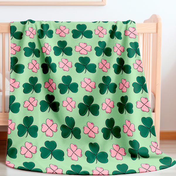 Lucky Shamrocks Pink & Green Sherpa Baby Blanket