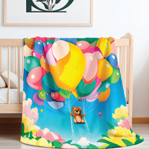 soft sherpa blanket with 'Teddy Bear Balloons' design