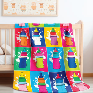 soft sherpa blanket with 'Pop Art Milk Bottles' design
