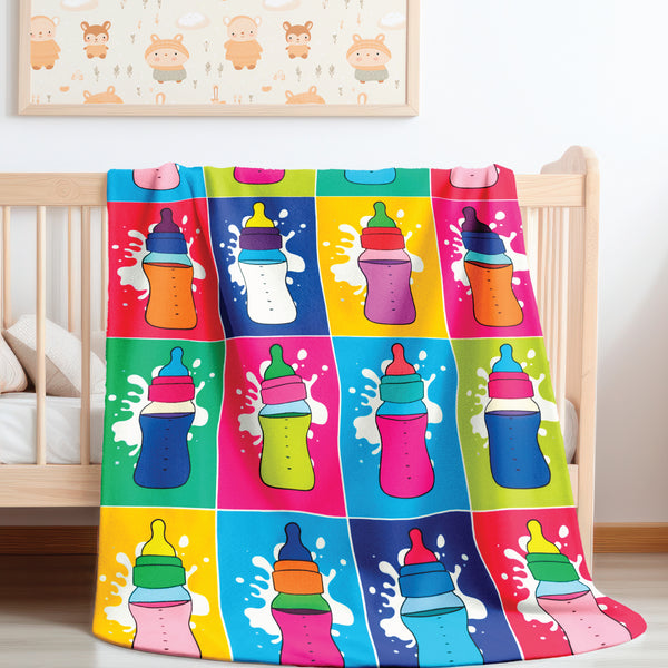 Pop Art Milk Bottles Sherpa Baby Blanket