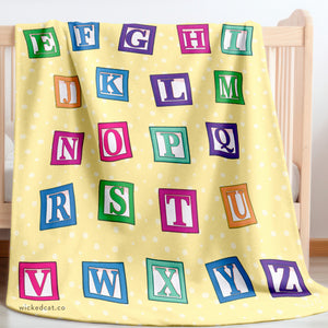 Colorful Alphabet Blocks Soft Yellow Sherpa Baby Blanket