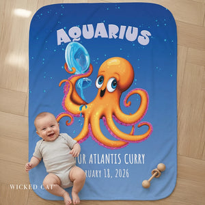 Personalized Aquarius Zodiac Soft Sherpa Baby Blanket | Custom Gift