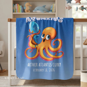 Personalized Aquarius Zodiac Soft Sherpa Baby Blanket | Custom Gift