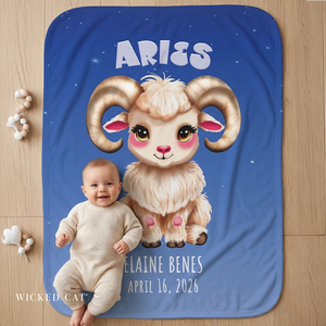 Soft sherpa blanket with 'Personalized Aries Zodiac | Custom Gift' design