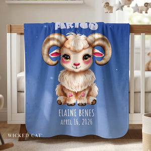 Soft sherpa blanket with 'Personalized Aries Zodiac | Custom Gift' design