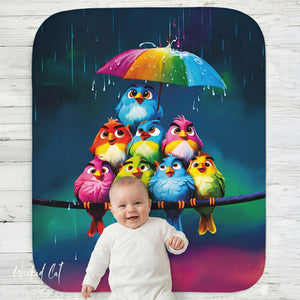 Cute Rainbow Birds Colorful Sherpa Baby Blanket