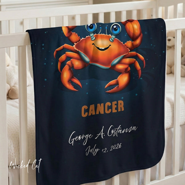 Personalized Cancer Zodiac Sherpa Baby Blanket