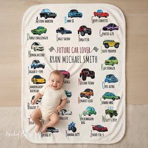 Personalized ABC Car Lover Sherpa Baby Blanket