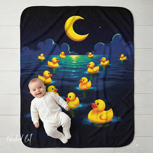 soft sherpa blanket with 'Rubber Ducky Ocean' design