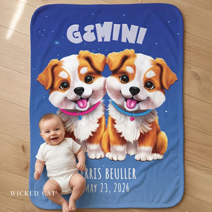 Soft sherpa blanket with 'Personalized Gemini Zodiac | Custom Gift' design