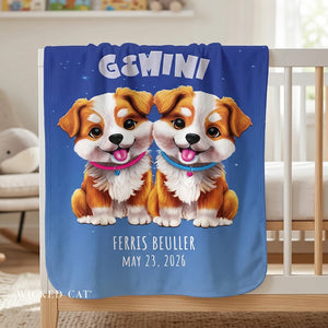 Soft sherpa blanket with 'Personalized Gemini Zodiac | Custom Gift' design